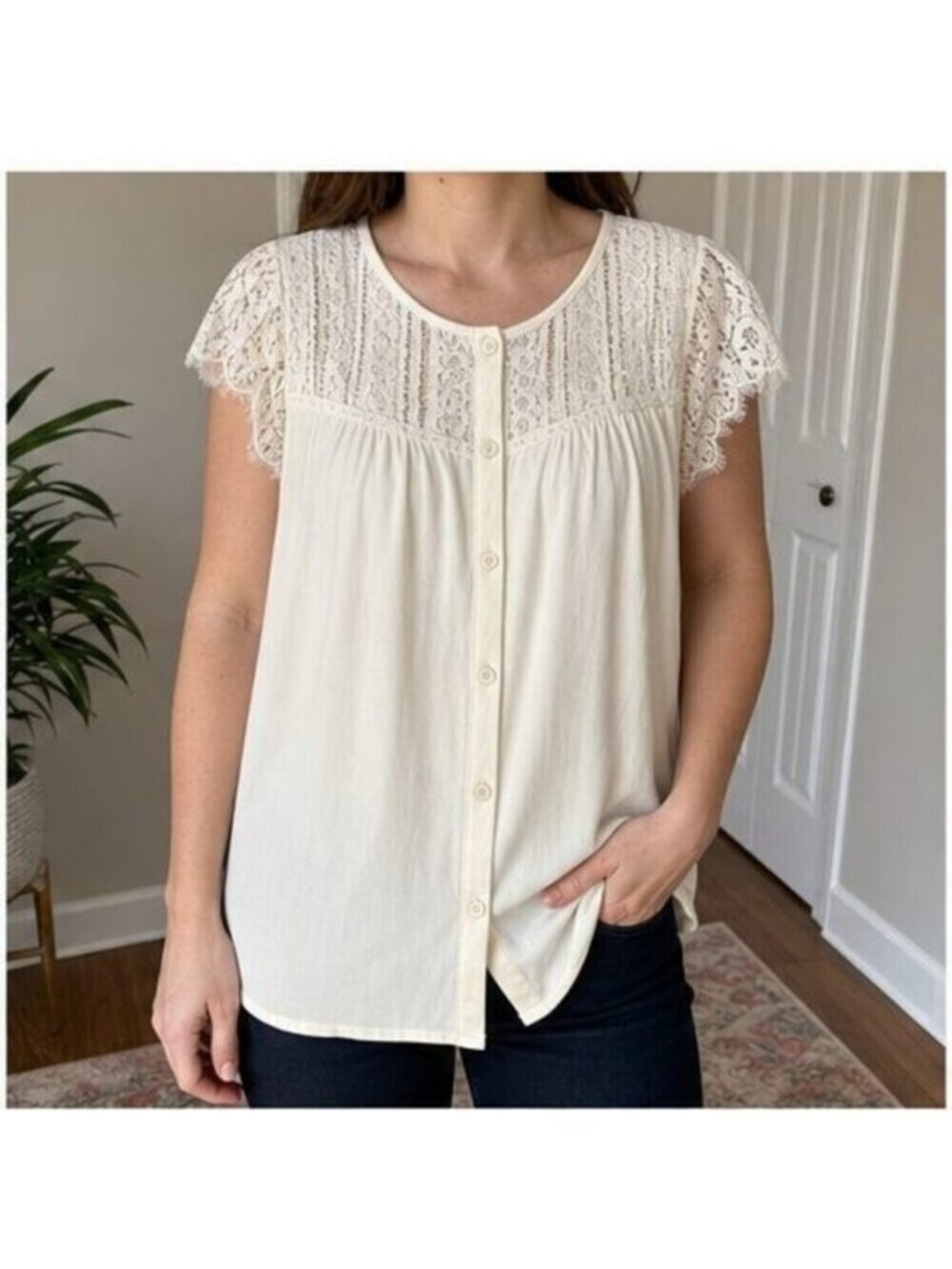 Cream Ruffle Blouse - Picture 2 of 6
